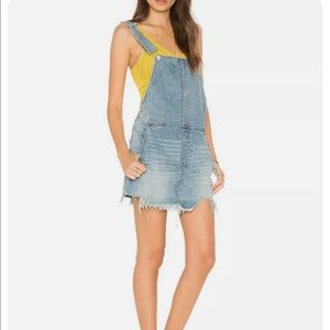 Free People Torn Up Jumper Frayed Hem
Denim Overalls Jean Mini Skirt Size 6